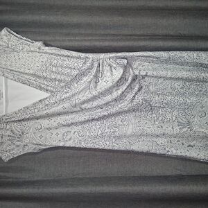 Athleta Nectar Dress Surplice Cap Sleeve White Gray Paisley S